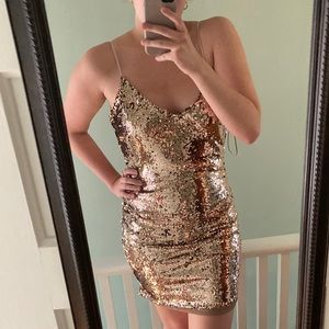 Copper sequin mini dress